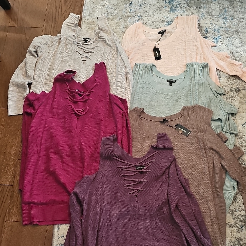 6  Express Women's Lace-Up / Arm Cutout Sweaters in Various Colors